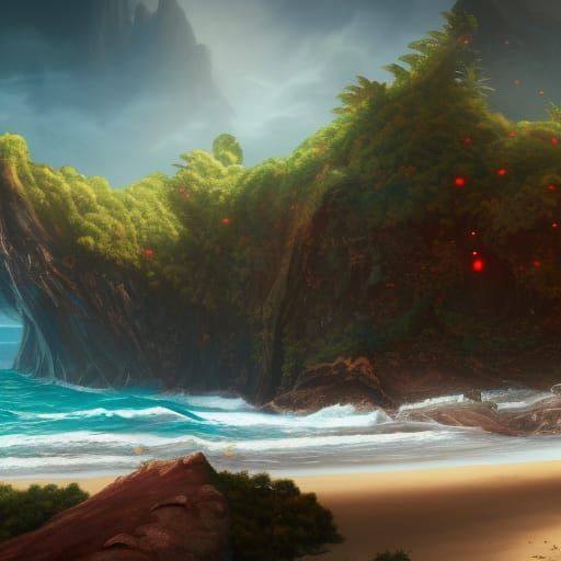Beautiful Beach: Detailed Matte Painting in 8K