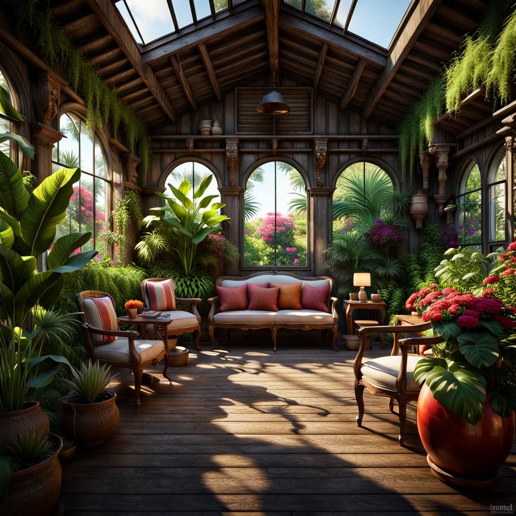 Exotic Garden: Detailed Botanical Digital Art