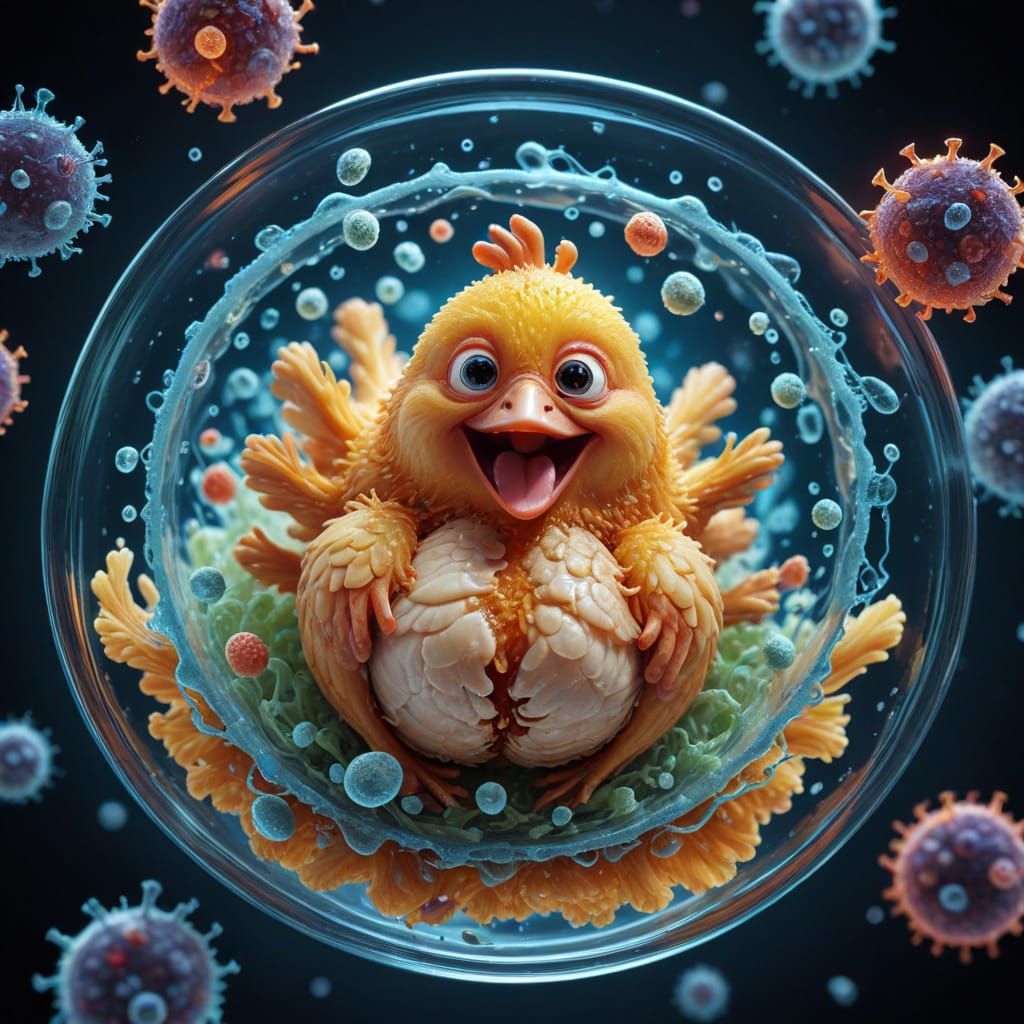 Microscopic World: Chicken and Viruses in Petri Dish