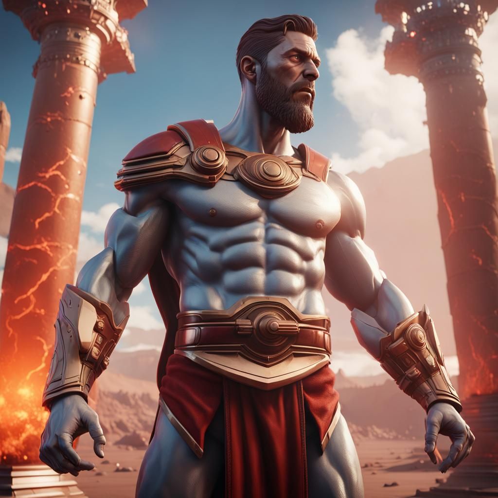 Epic Muscle God Mars in Roman Futuristic Style
