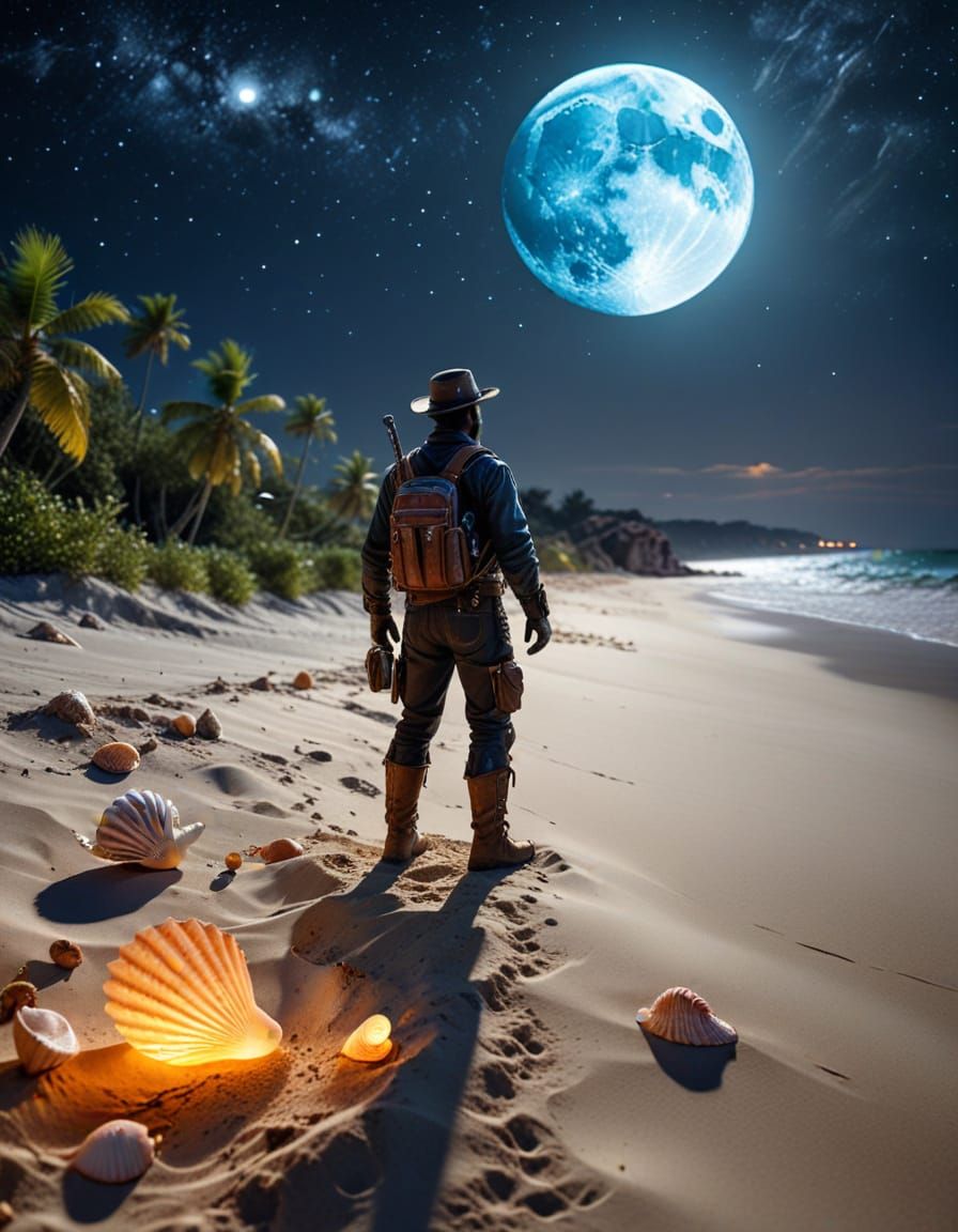 Backlit Biker Silhouette Under Moonlight in 3D