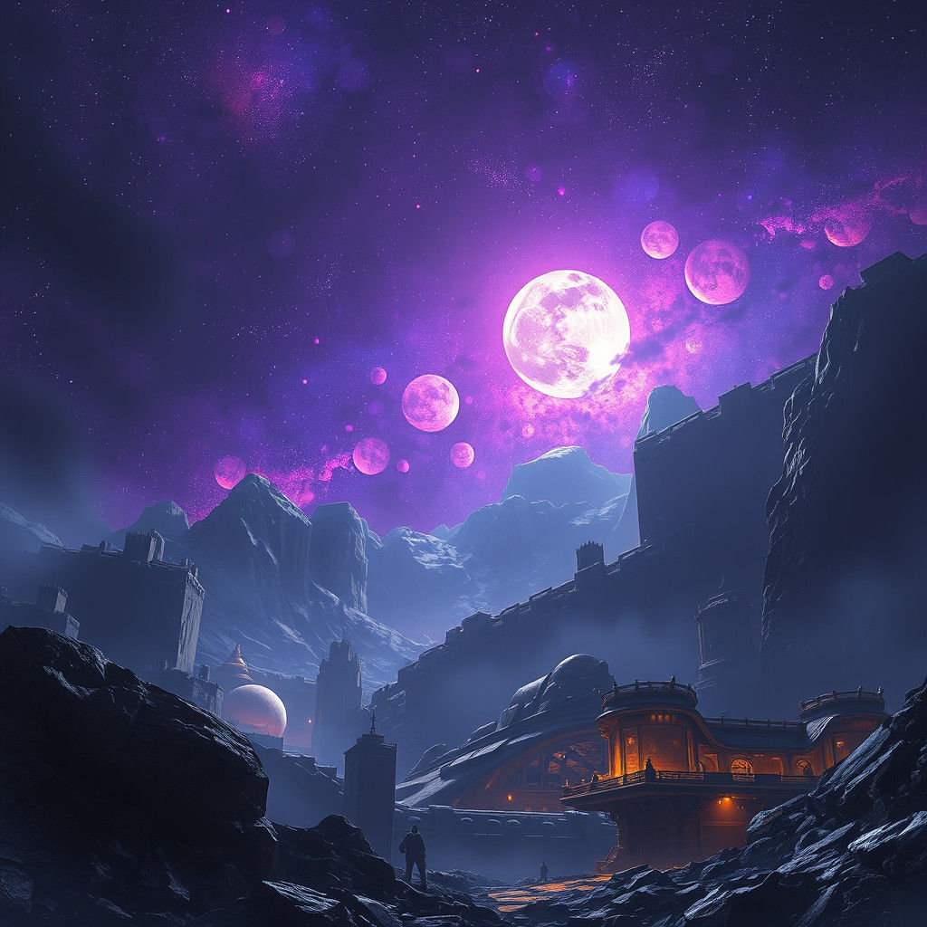 Moonlight Illuminates the Galaxy in Art Nouveau Style