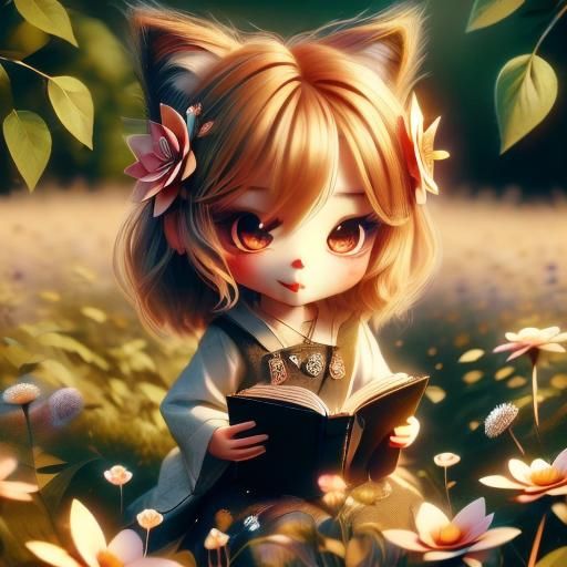 Chibi Portrait in Flower Meadow with Glowing Runes