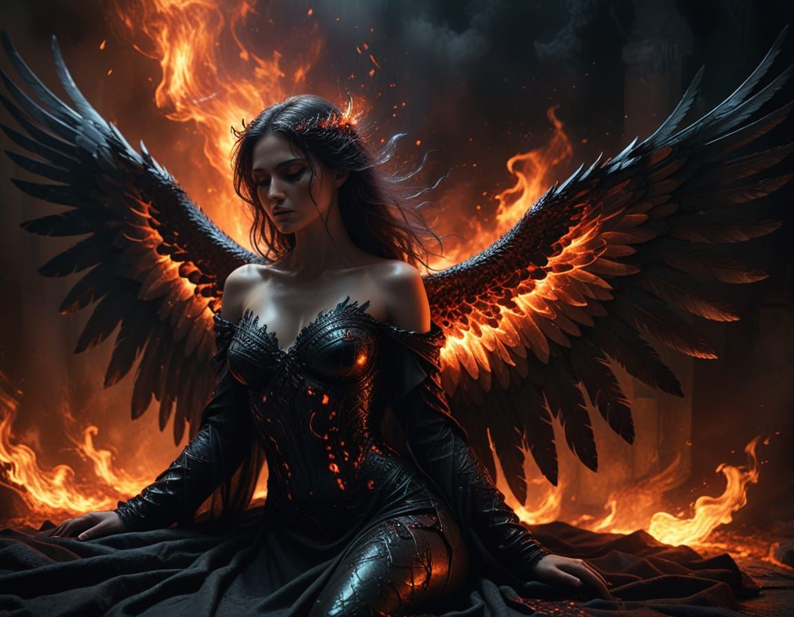 Fallen Angel of Light in Fiery Embrace