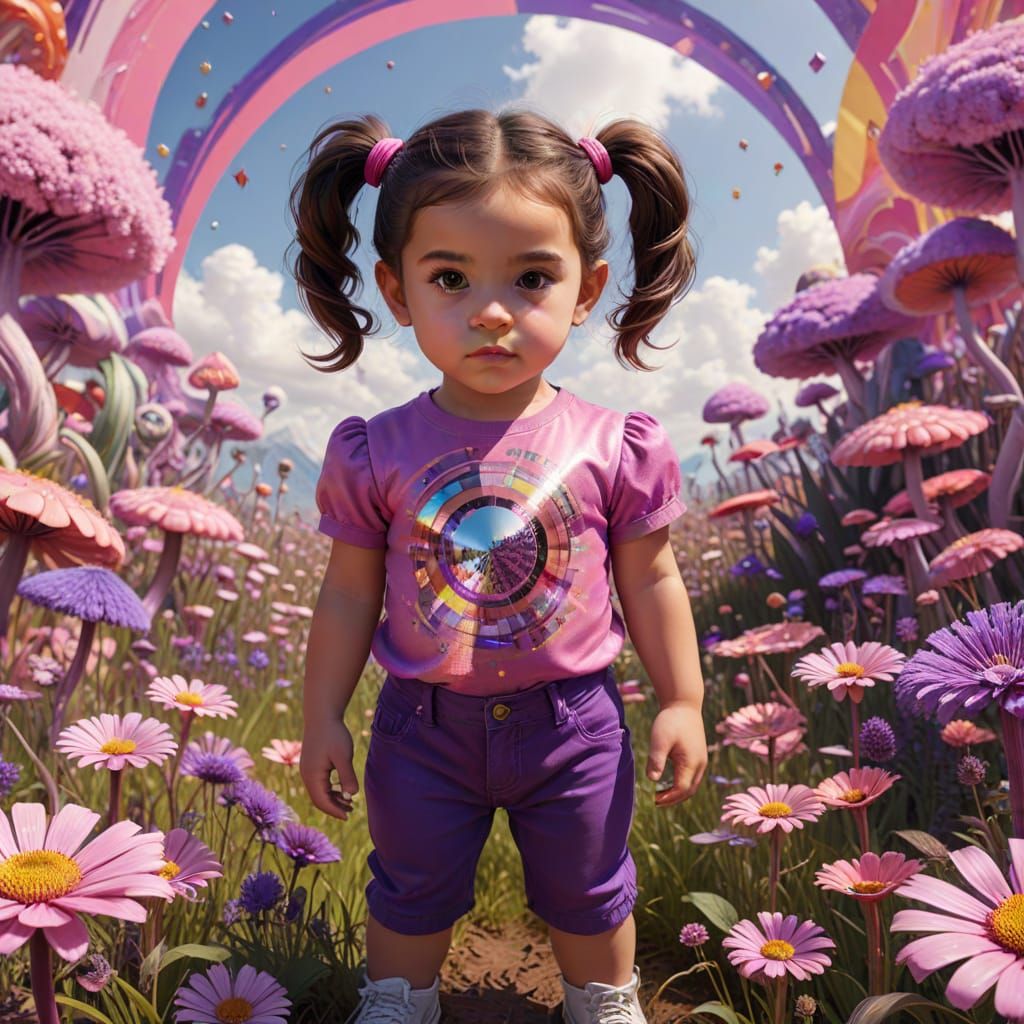 Psychedelic Fractal Art of Hispanic Toddler in Candyland