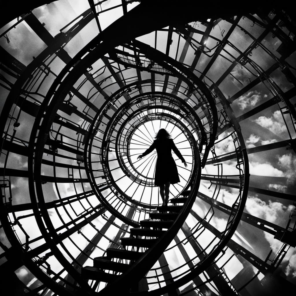 Woman in Black Climbs Abandoned Radio Tower