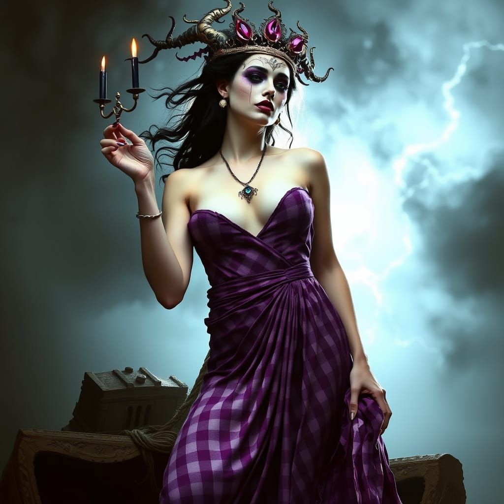Medusa Goddess in Purple Gown, Mythical Horror