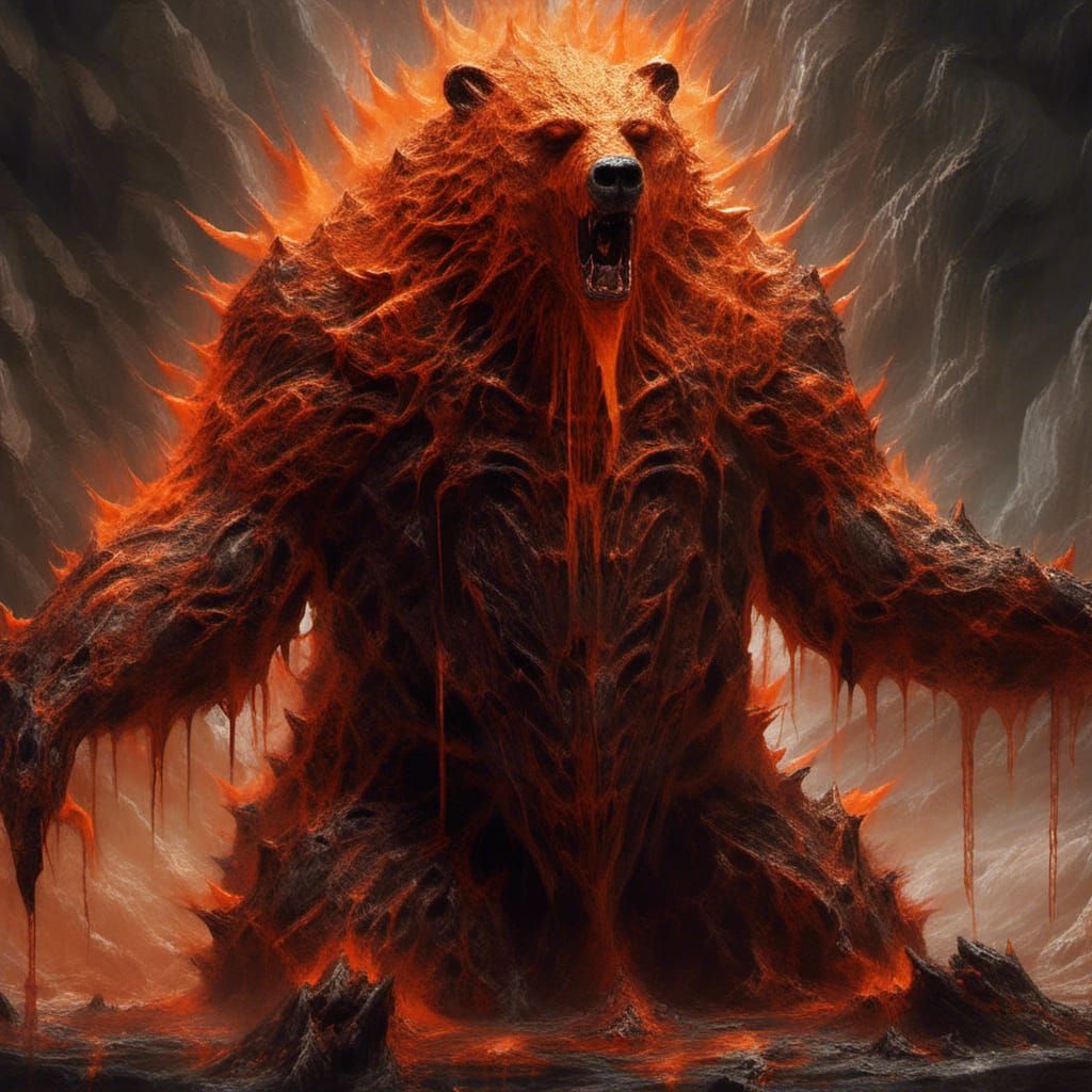 Demonic Lava Bear Abomination in Macabre Style
