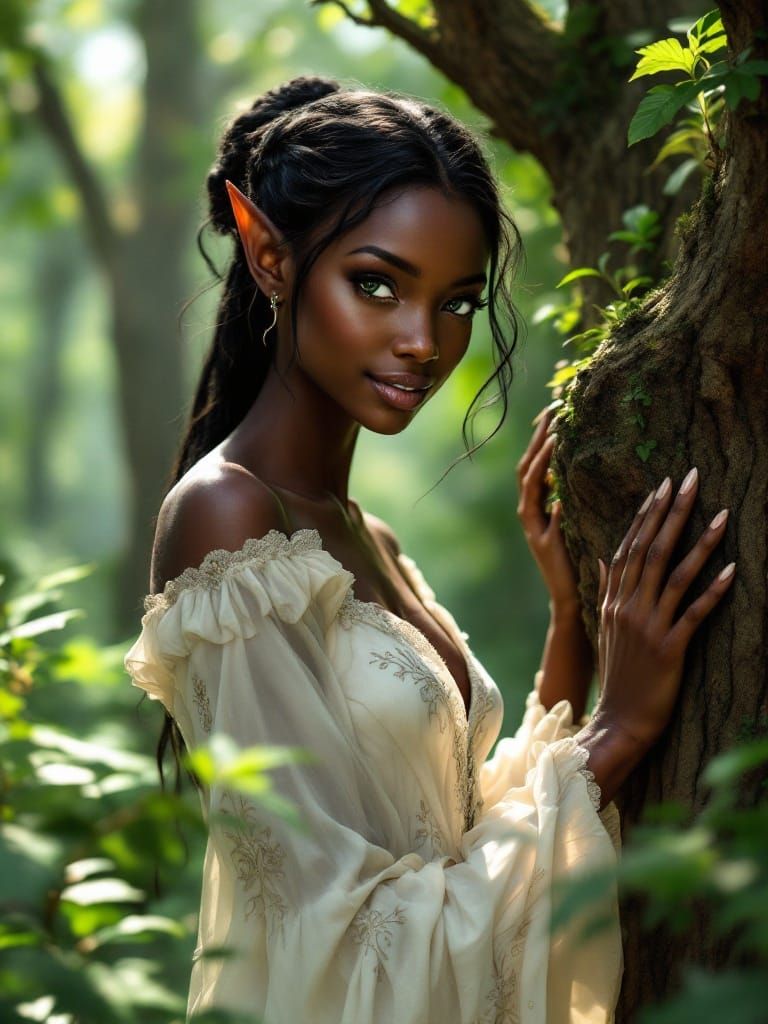 Elven Goddess of the Forest in Elegant White Gown