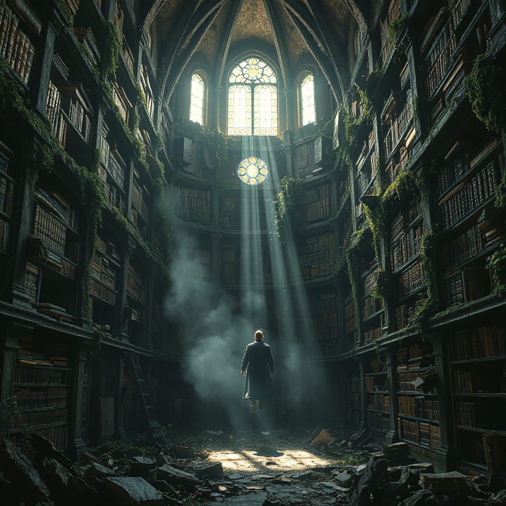 Spectral Librarian in Ancient, Crumbling Library