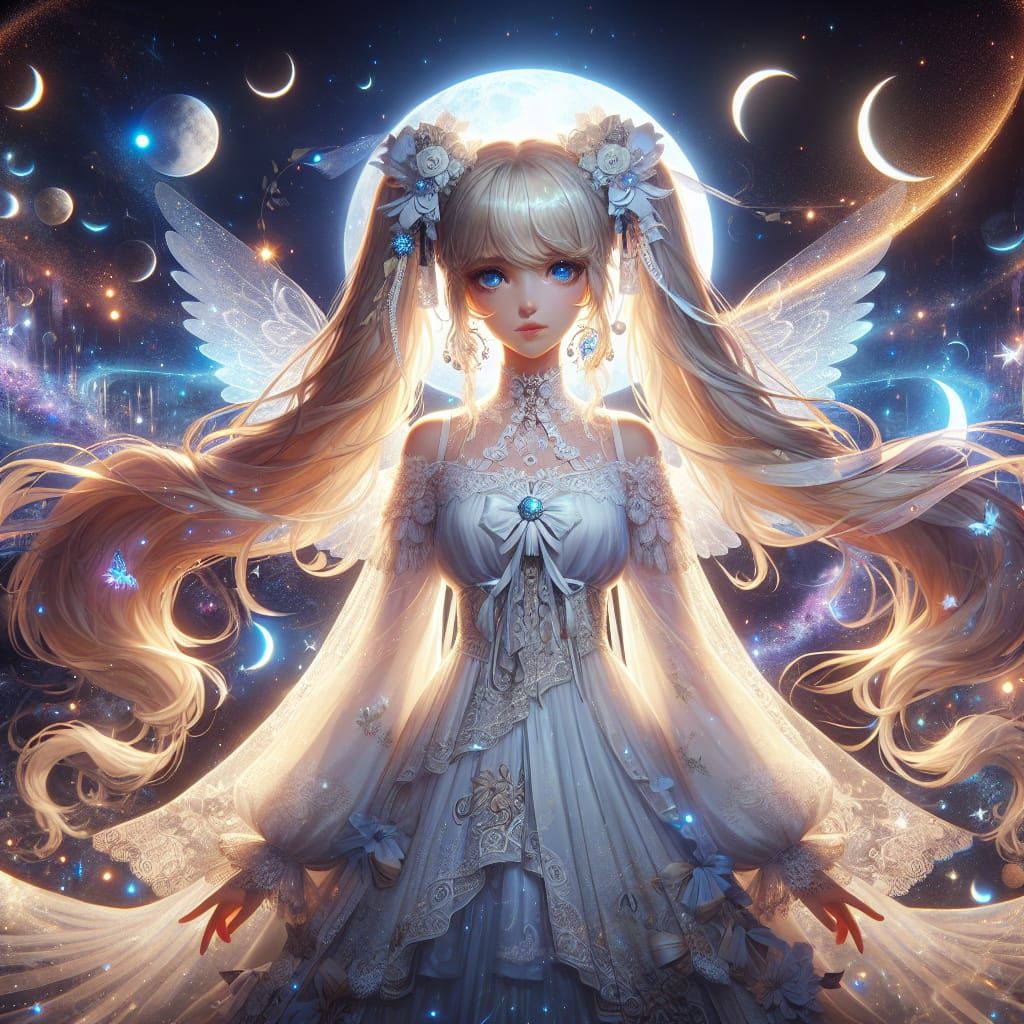Angelic Woman in Fantasy Night Setting