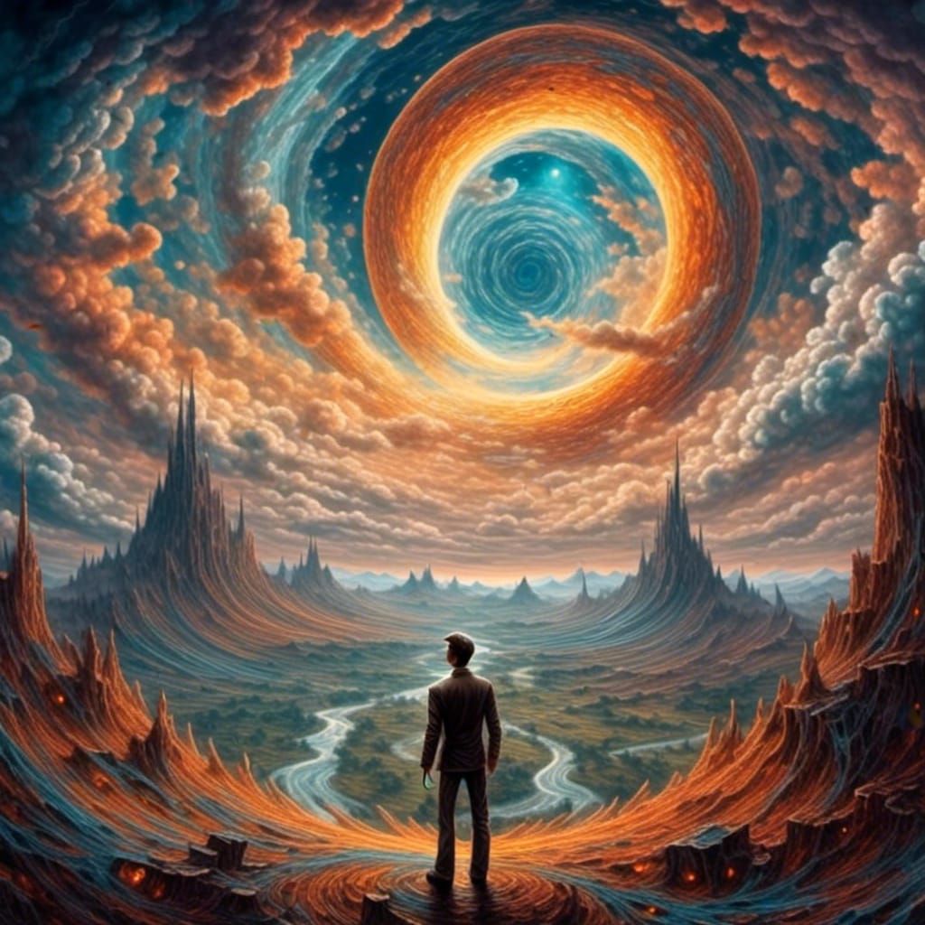 Man Confronts Black Hole in Surrealist Space Art