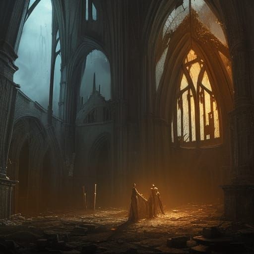 Gothic Horror Werewolf in Ruined Church