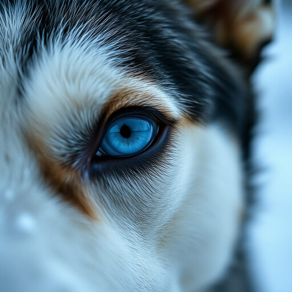 Hyper-Detailed Macro of a Siberian Husky's Blue Eye