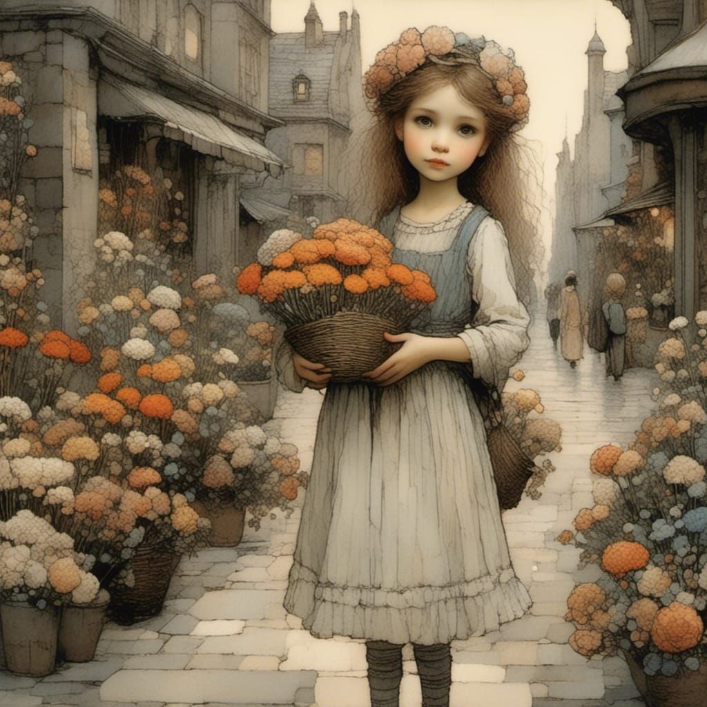 Flower Girl in the City: Whimsical Illustration