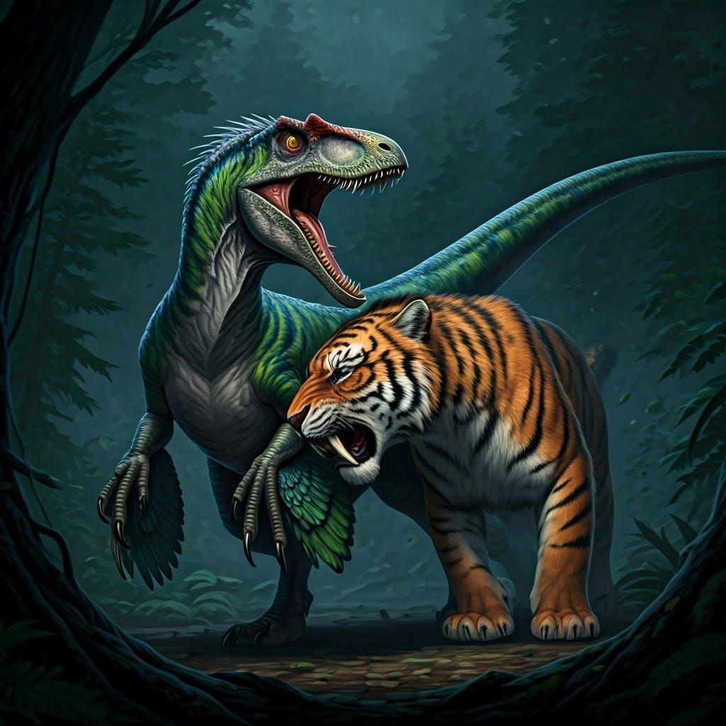 Neon Prehistoric Predators Clash in Epic Comic Book Art