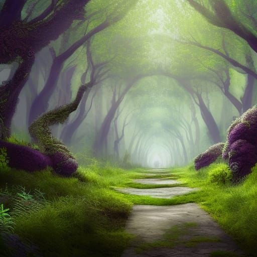 Enchanted Forest Cart Path in Detailed Matte Painting