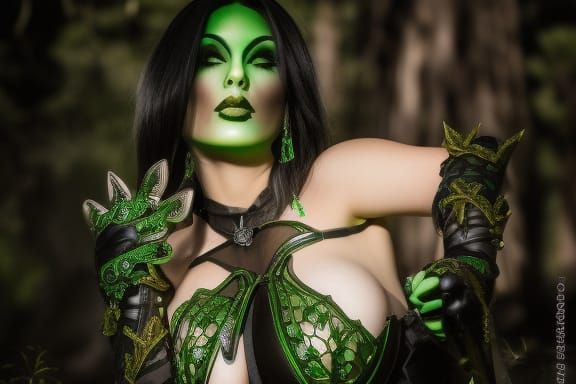 Gothic Woman in Grassy Field: Hyperrealistic Portrait