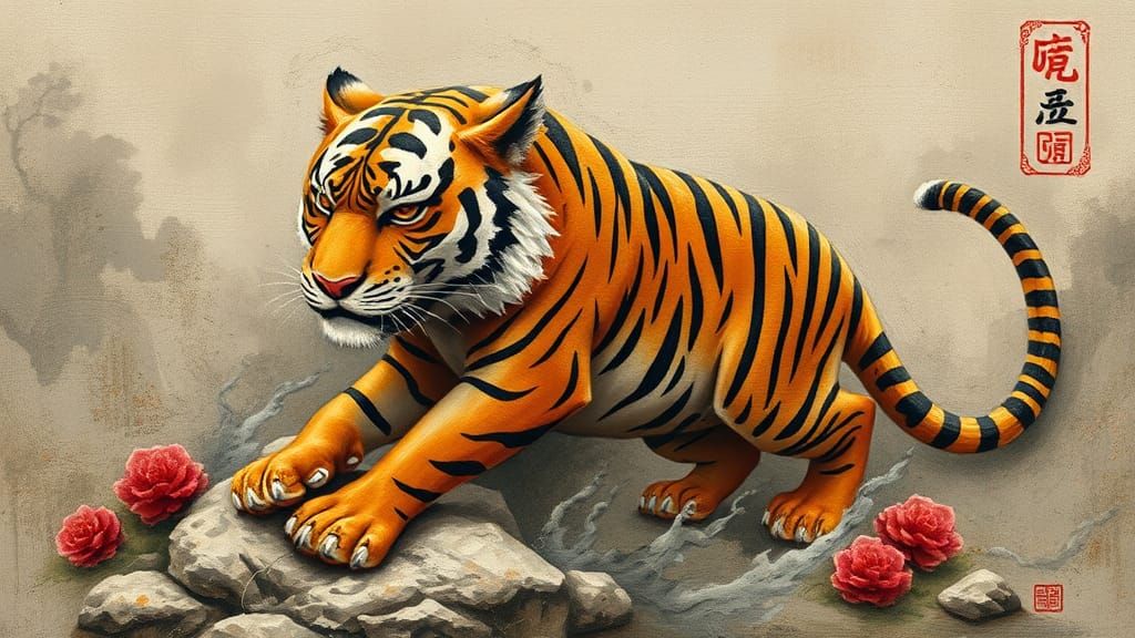 Chinese Zodiac Tiger as Impasto Painting