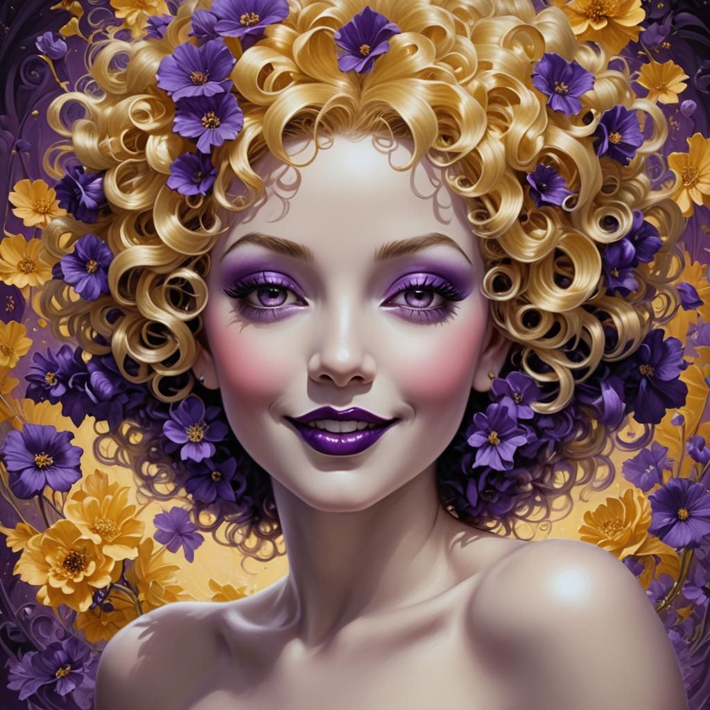 Hyperrealistic art. Betty boop, floral background stu...