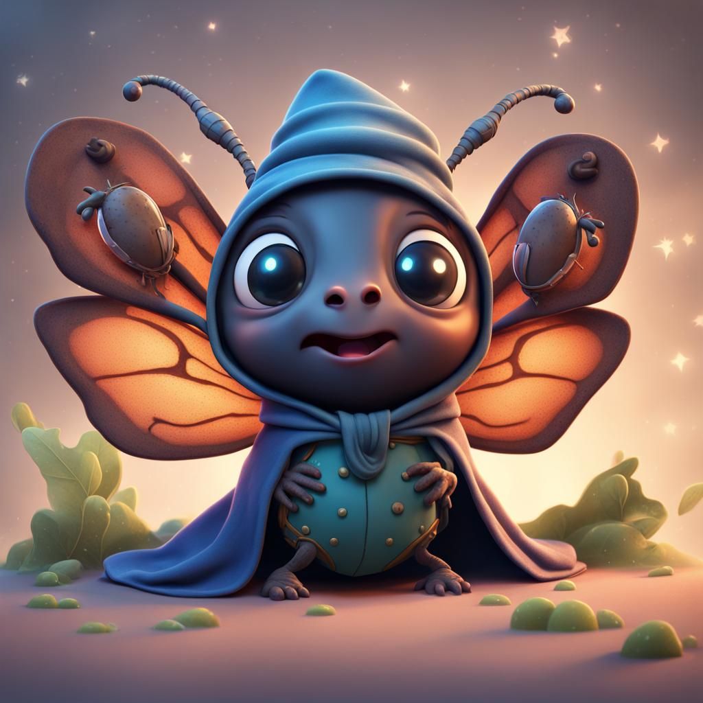 Sleepy Cartoon Beetle in Nightcap and Gown