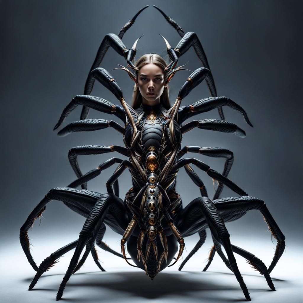 Majestic Arachne: Mythological Woman-Spider Hybrid in Surrea...