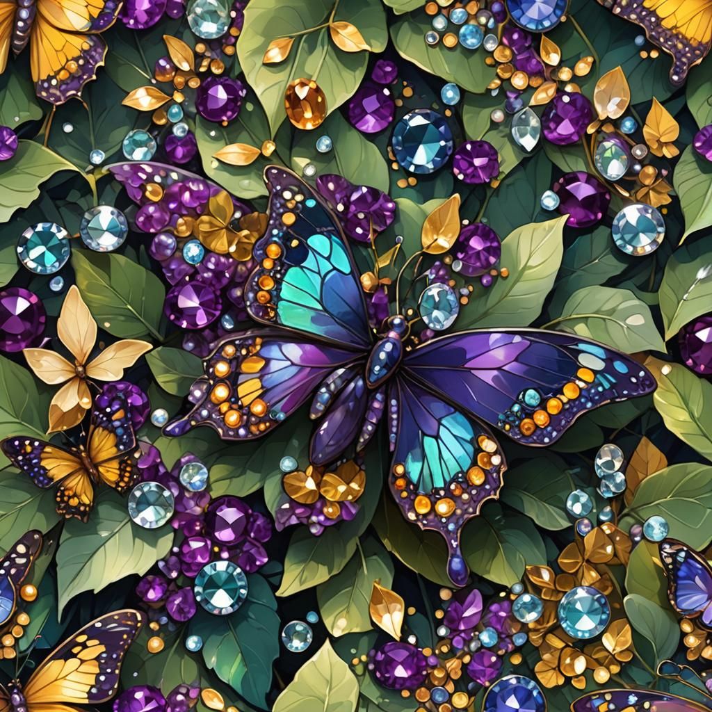Gem-Encrusted Butterfly: Dark Fantasy Art Nouveau