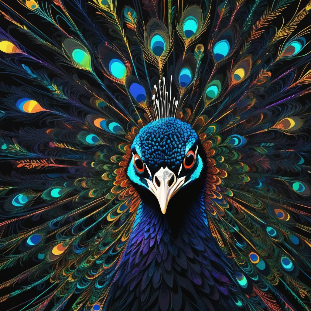 Vibrant Peacock Portrait in Digital String Art