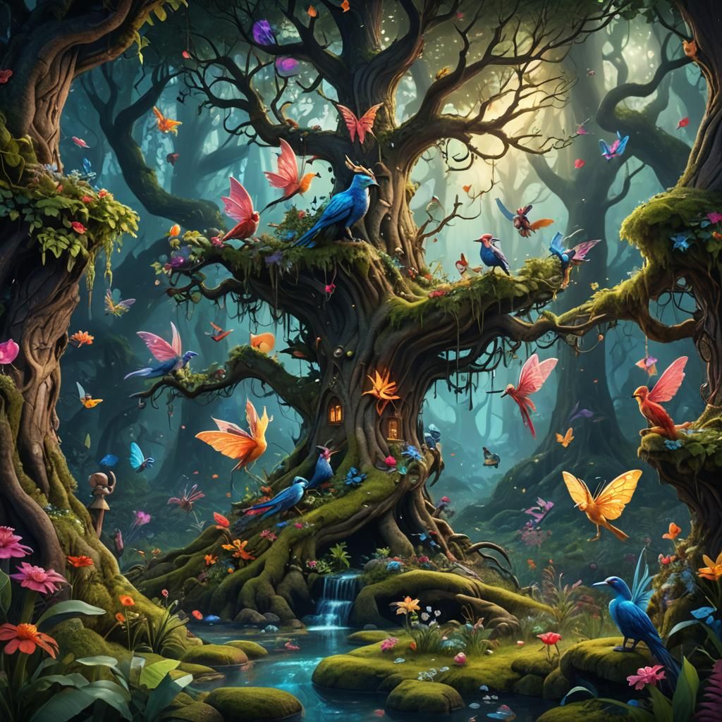 Enchanted Forest: Mythical Creatures in Fairy-Tale Style