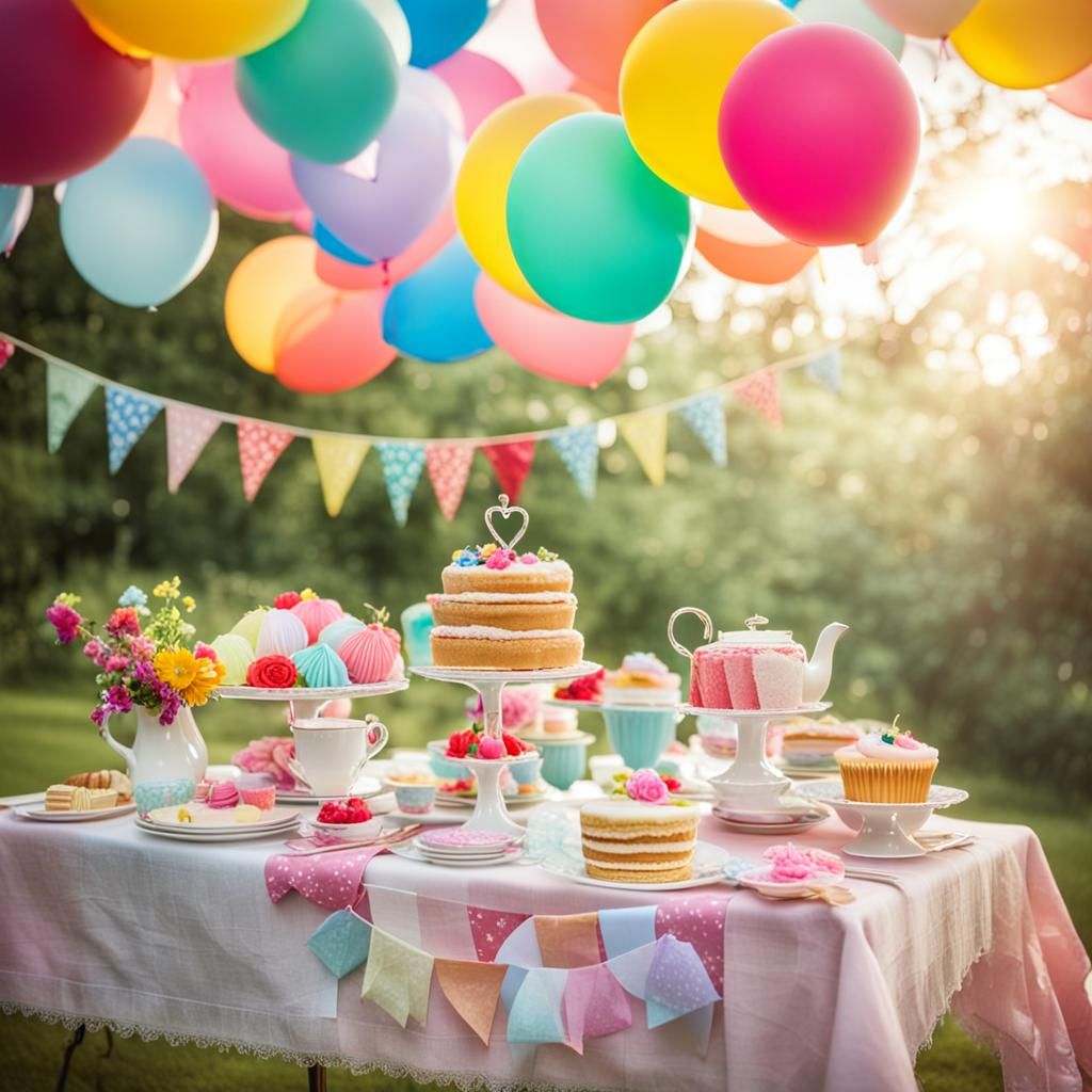 Colourful Tea Party Table in Divine Sunlight