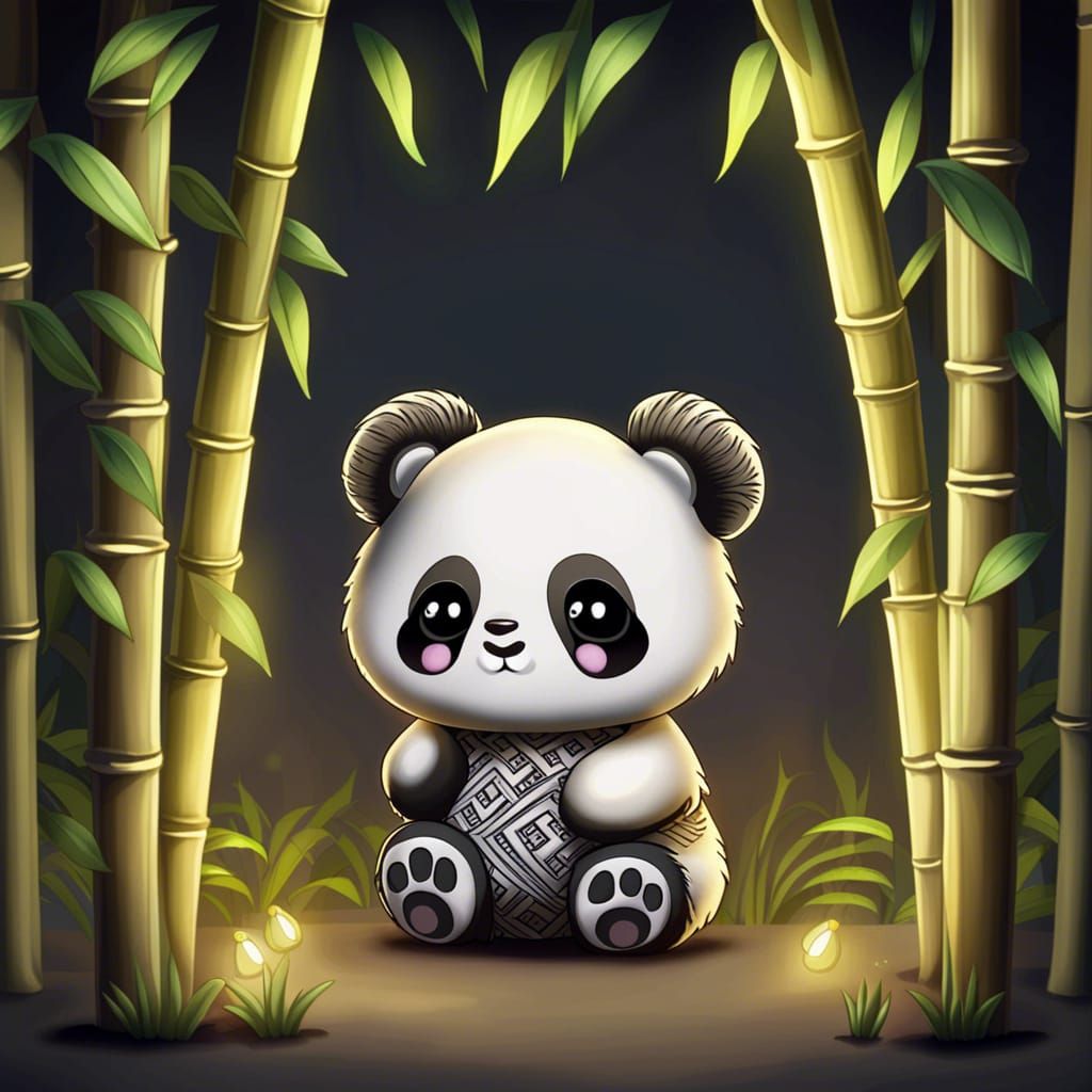 Adorable Chibi Panda in Moonlit Bamboo Forest