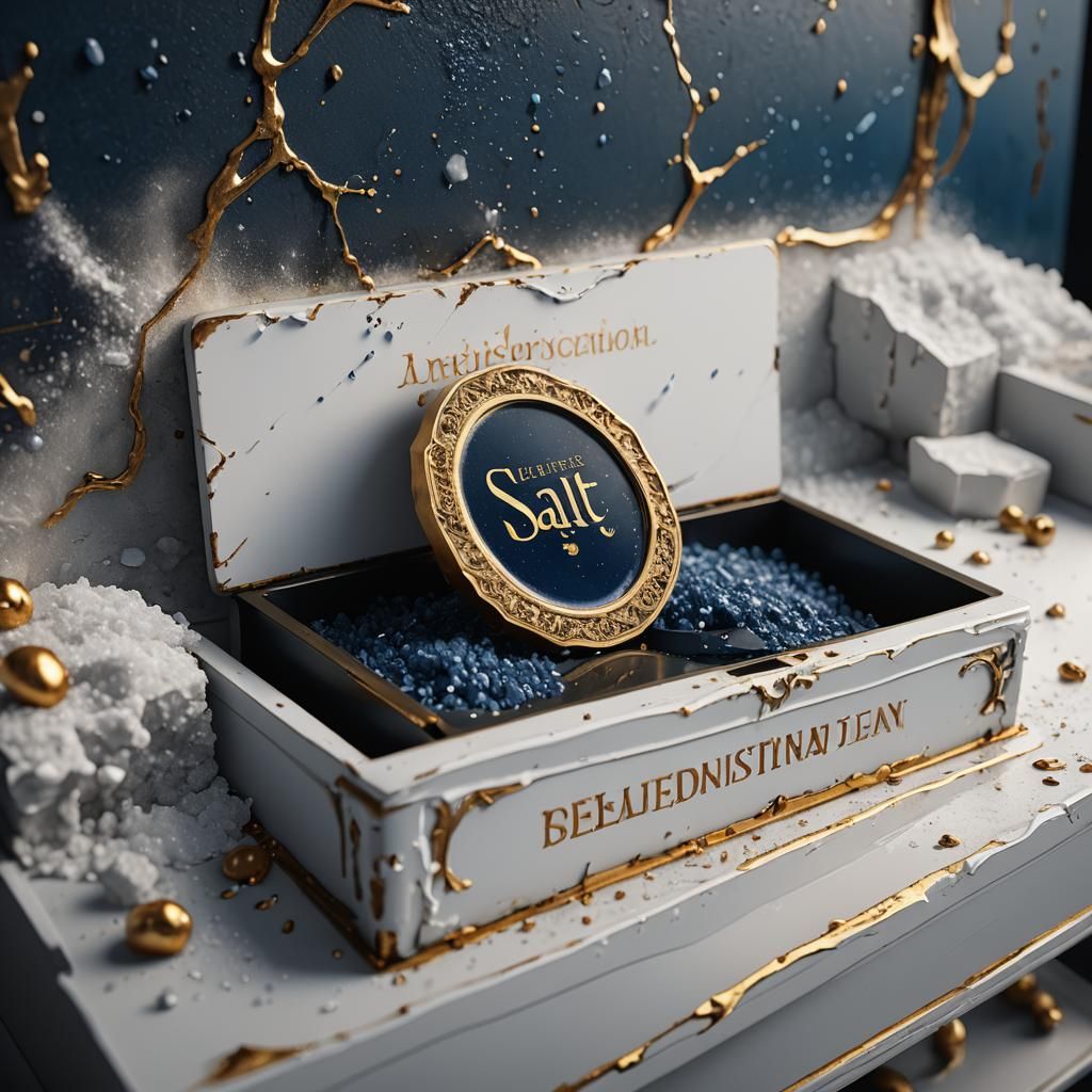Blue Salt Overflowing from Ornate Box