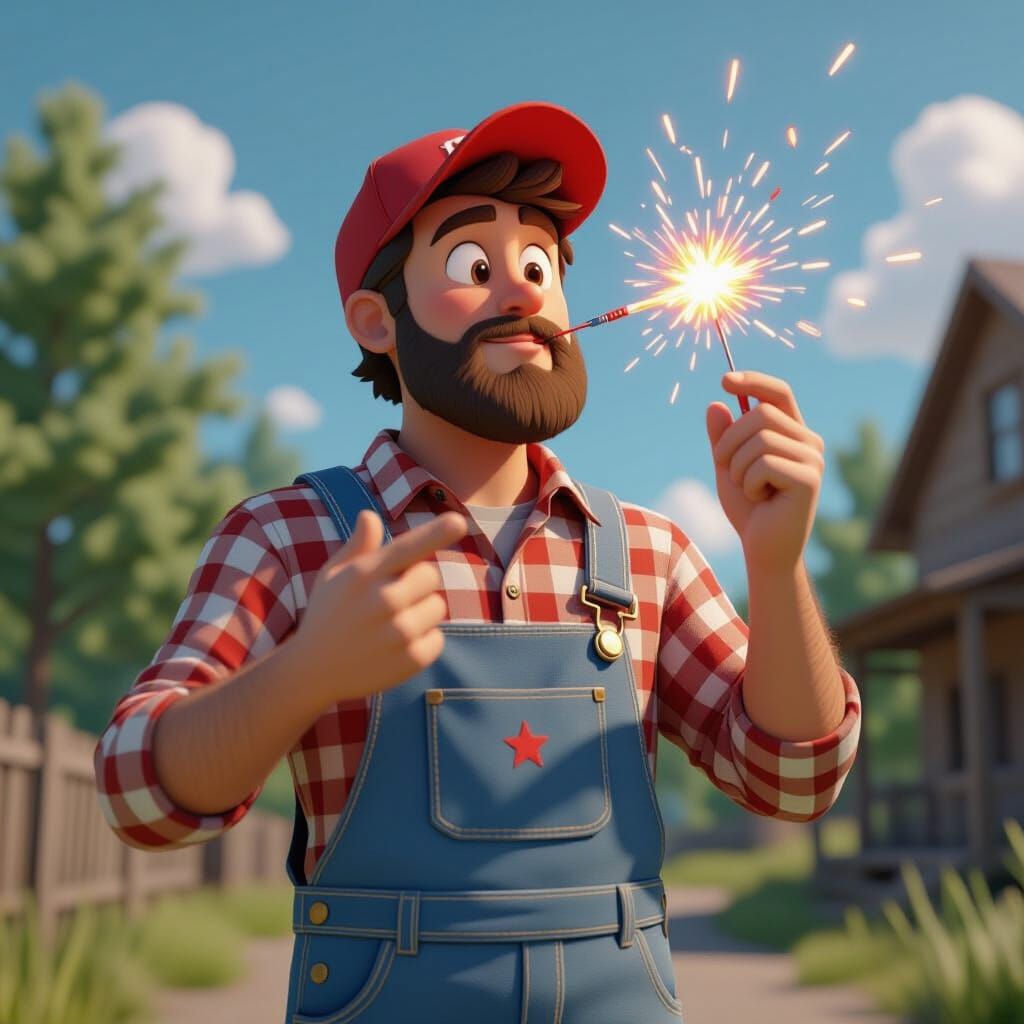 Hillbilly Firecracker Mishap: A Vibrant Cartoon Caricature