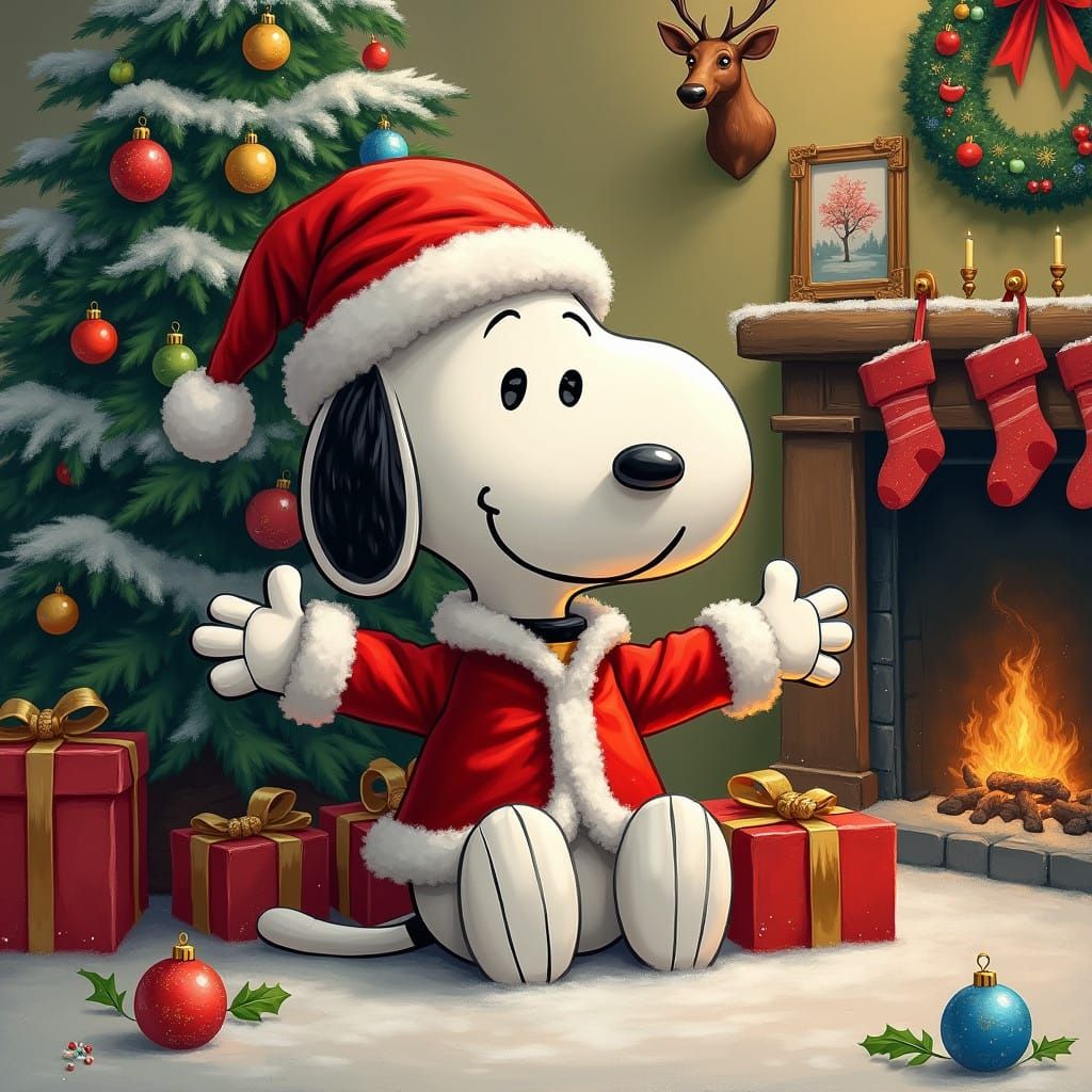 Whimsical Snoopy in a Winter Wonderland Scene
