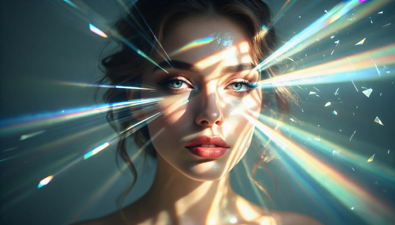 Glass Woman Portrait with Prismatic Light