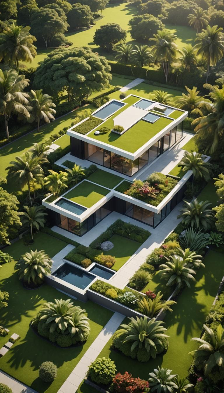 Luxurious Minimalist House in Garden: Photorealistic Renderi...