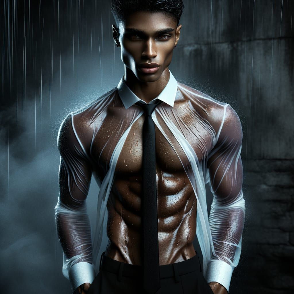 Androgynous Vampire in Rain, Hyperrealistic Portrait