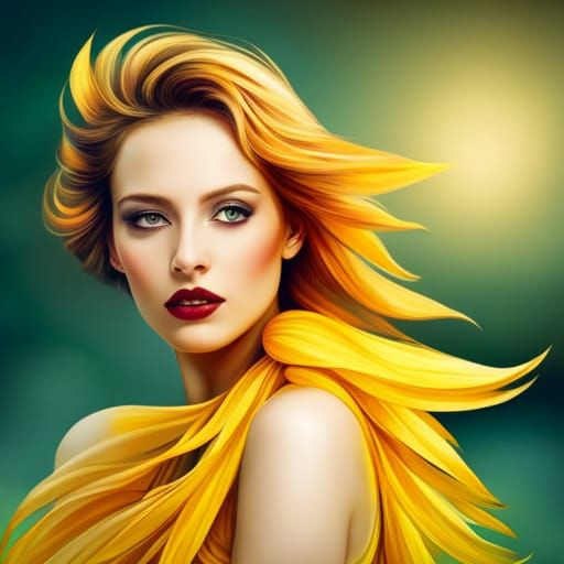 Sunflower Personification in a Fantasy Portrait