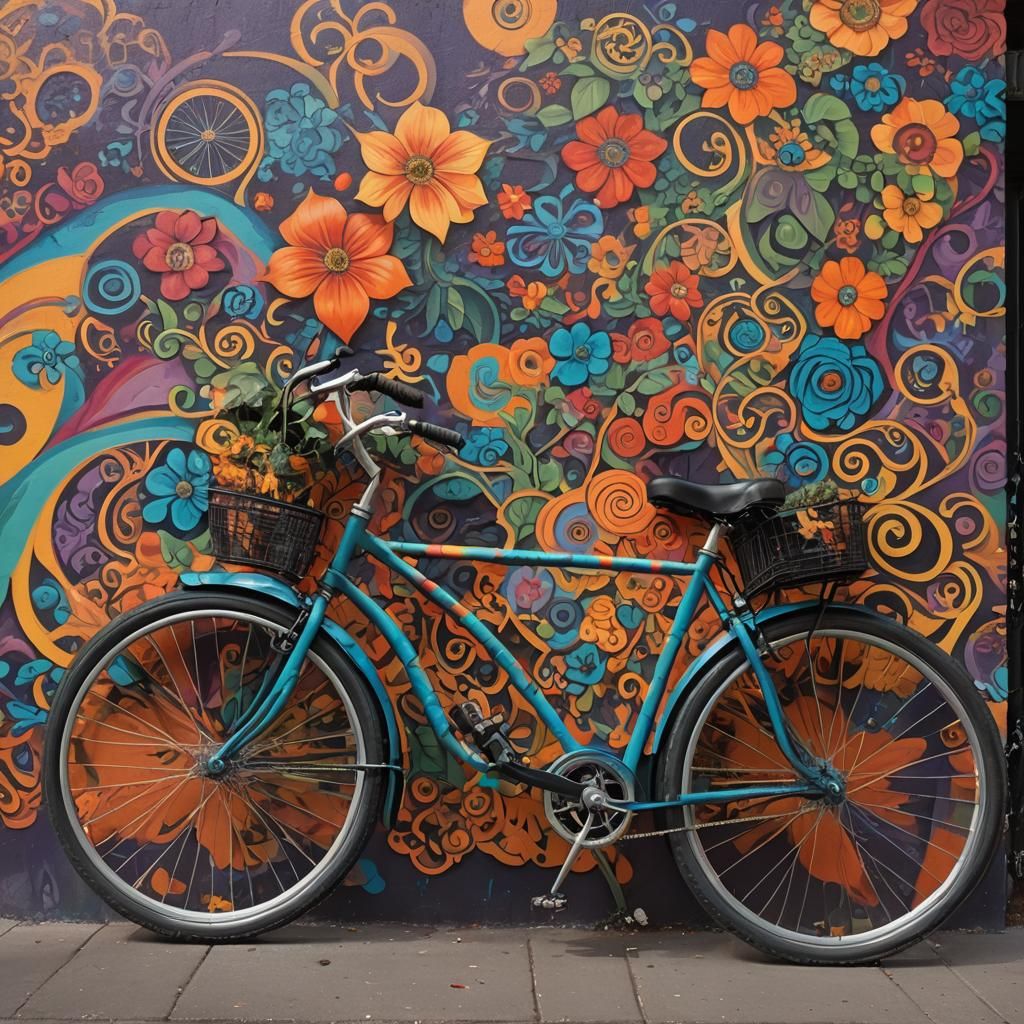 Urban Mural with Camouflaged Bicycle: Photorealistic Street ...
