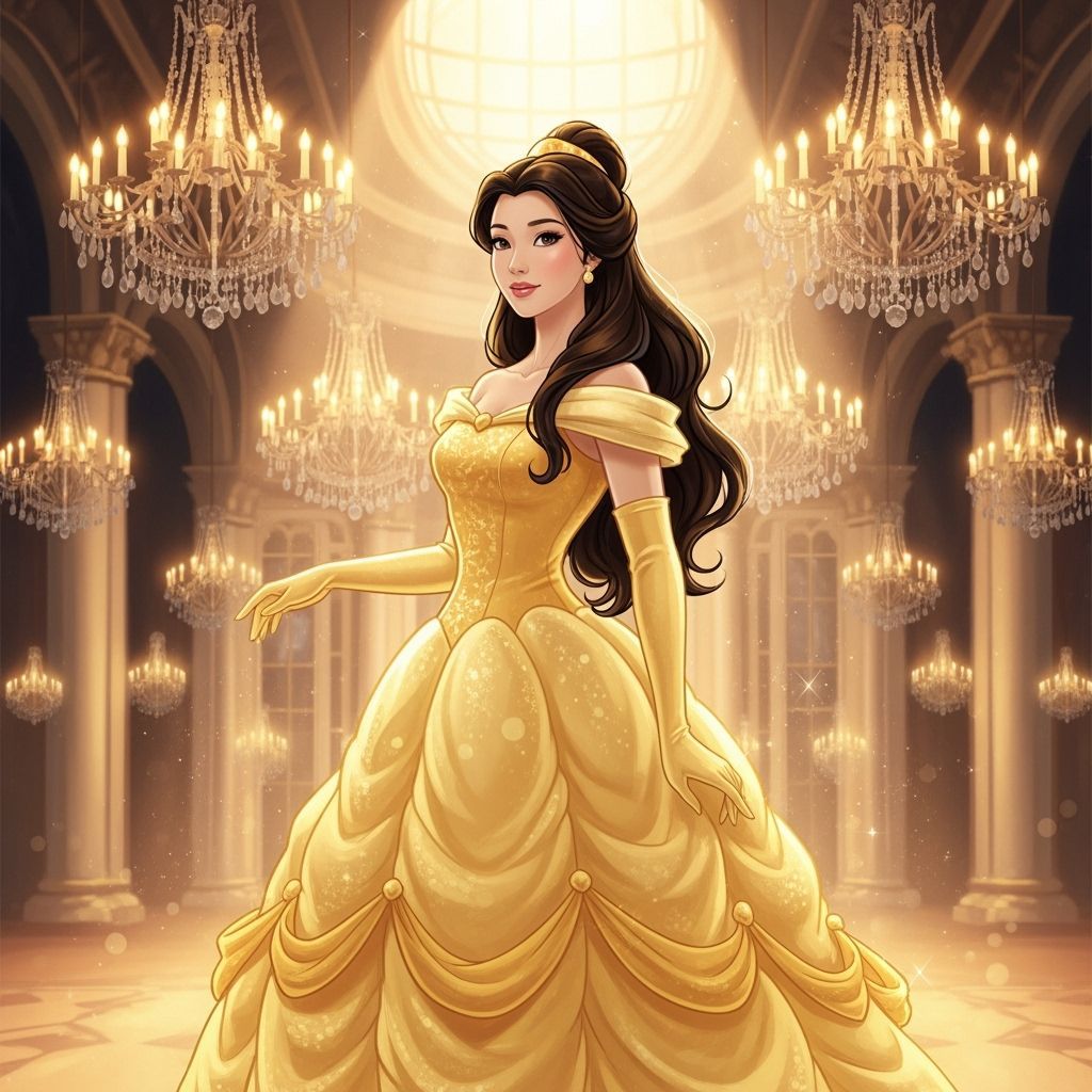 Asian Woman in Belle Gown in Grand Ballroom