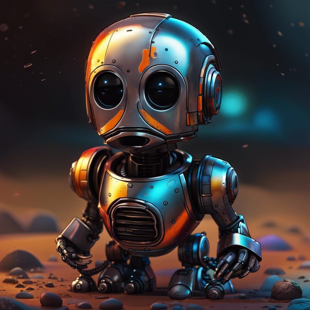 Chibi K-2SO Droid in Hyperrealistic Splash Art
