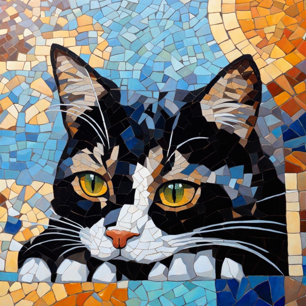 Mosaic Cat Resting in Dappled Sunlight