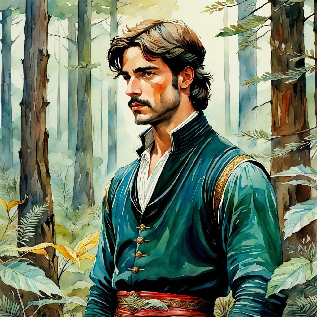 Prince in Forest Watercolor Illustration