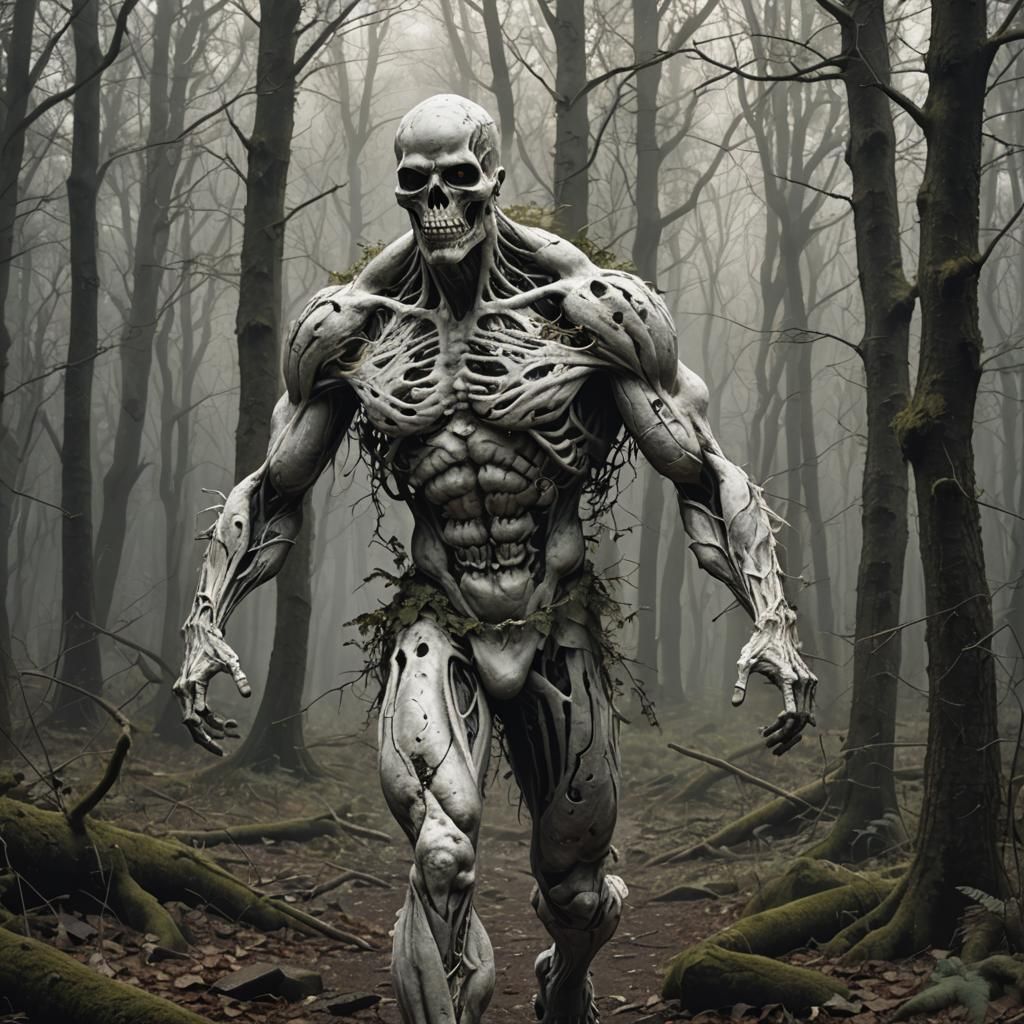 Realistic Illustration of Muscular Ghost in Woods