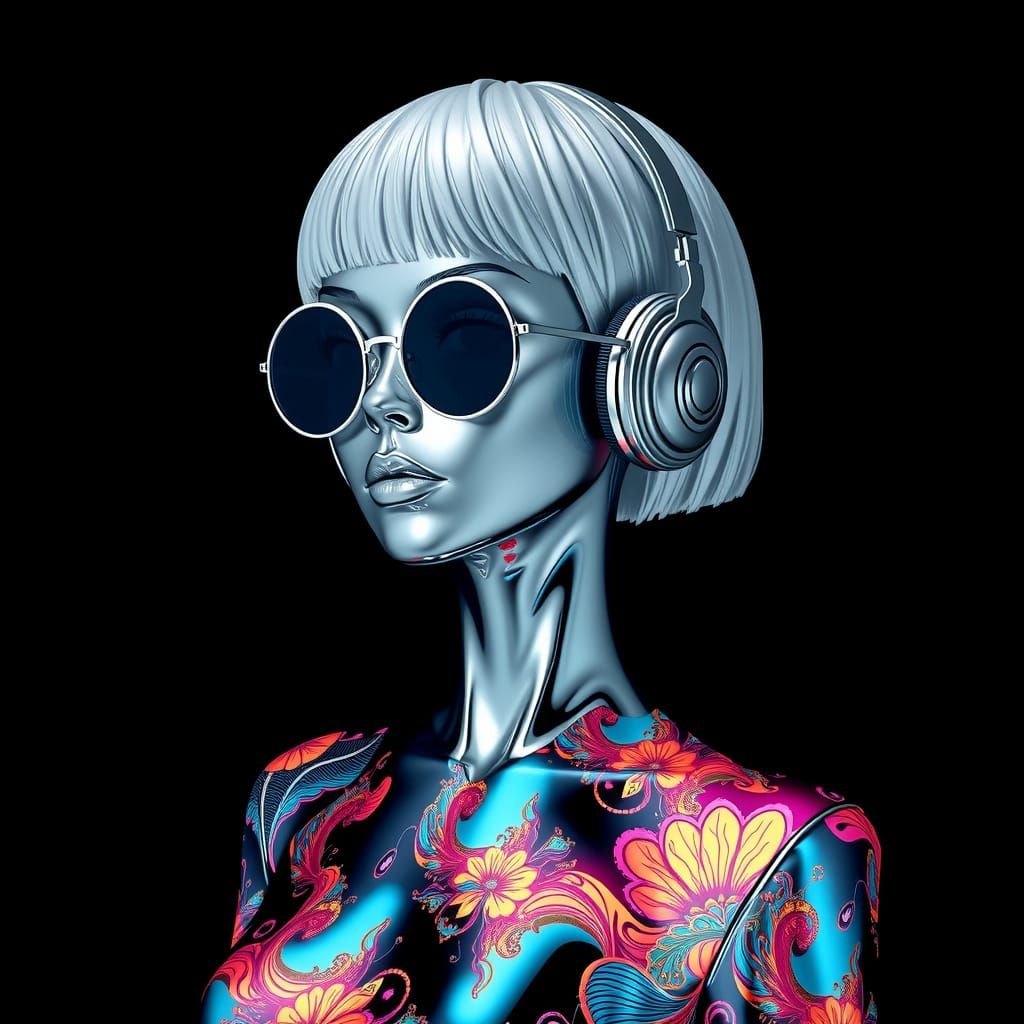 Futuristic Chrome Goddess in Metallic Elegance