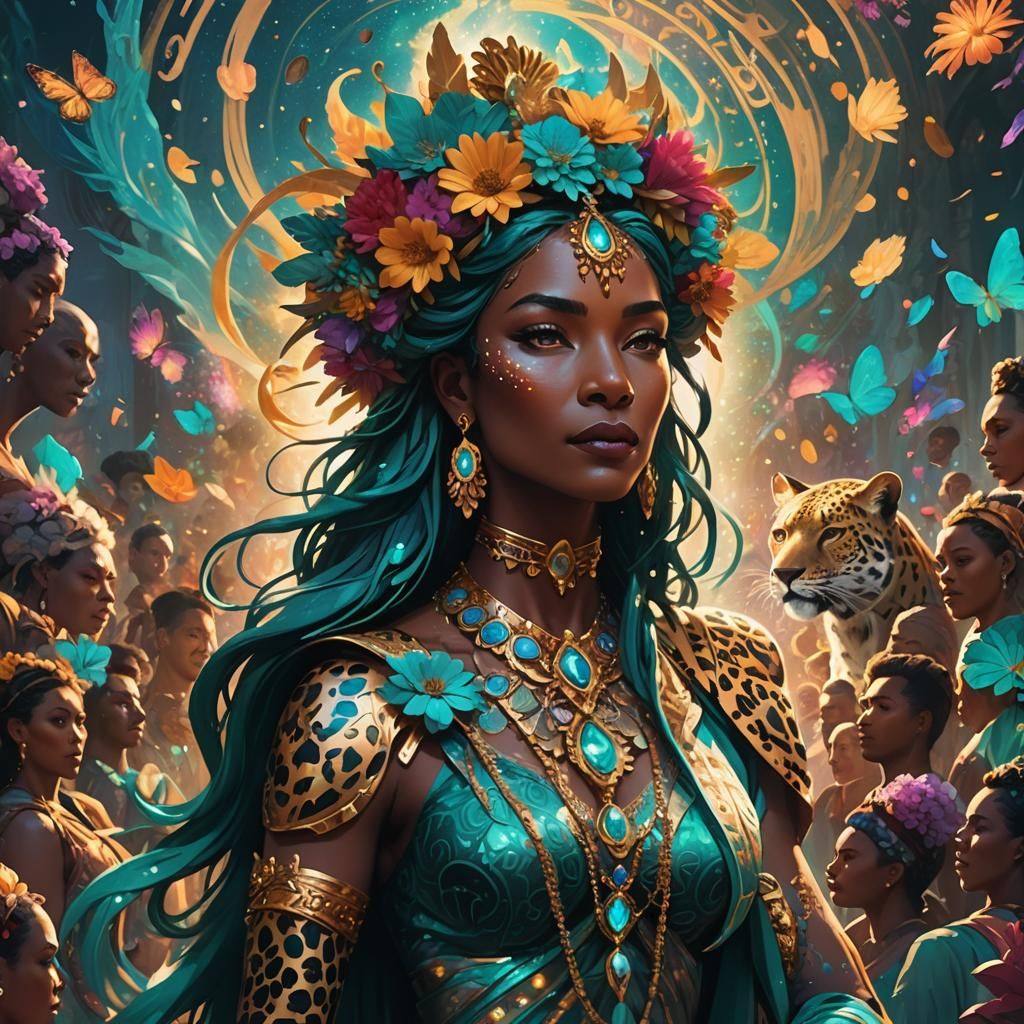 Leopard Queen of Time in a Vibrant Fantasy Art