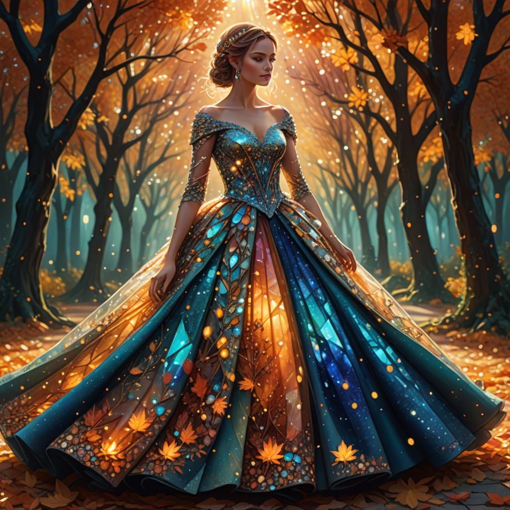 Magical Autumn Ballgown with Sparkling Glass Beads