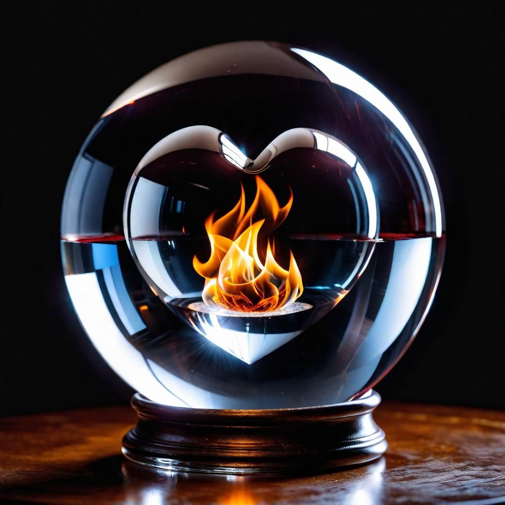 Fiery Heart in Crystal Ball: Photorealistic Image
