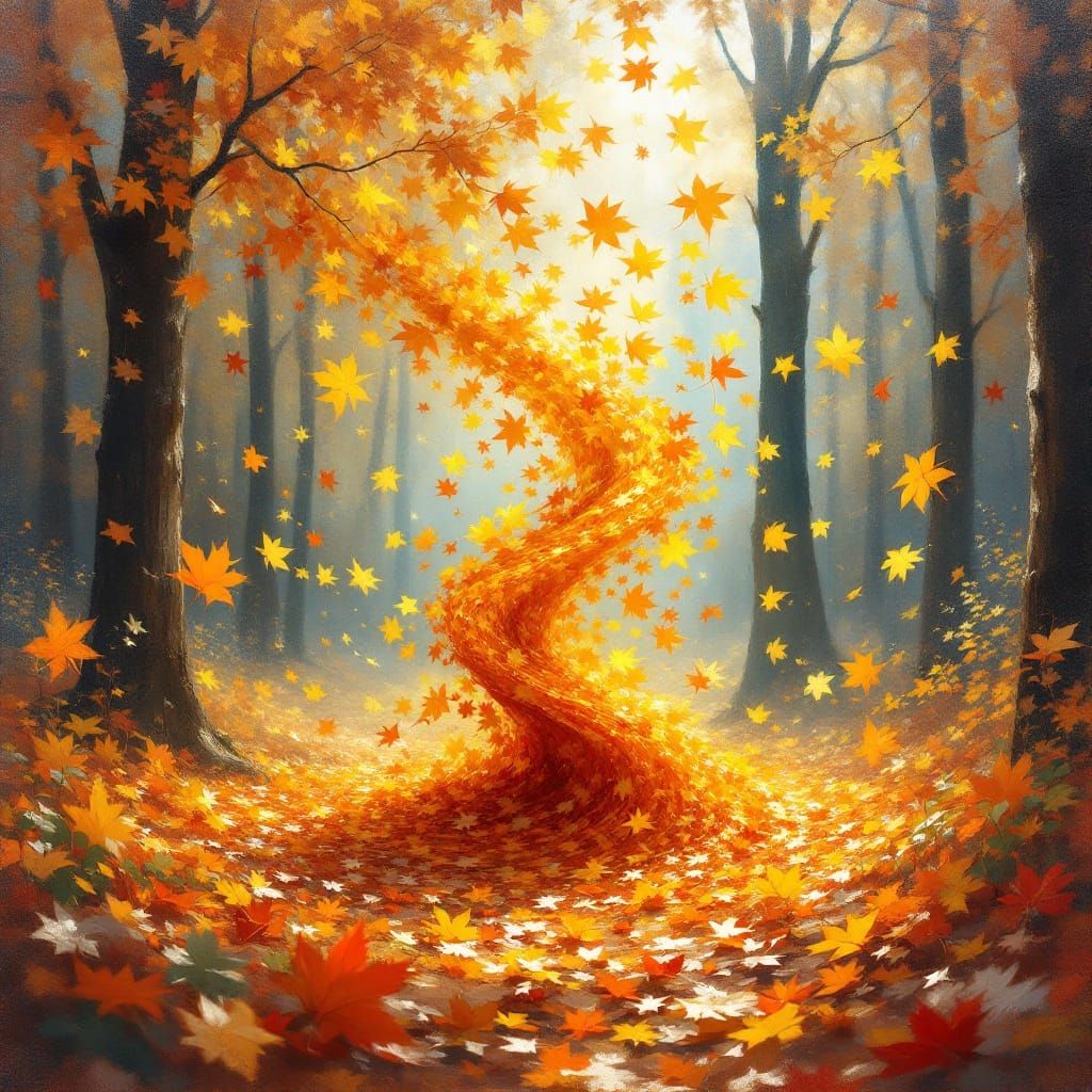 Whimsical Autumn Tornado in Impressionist Style