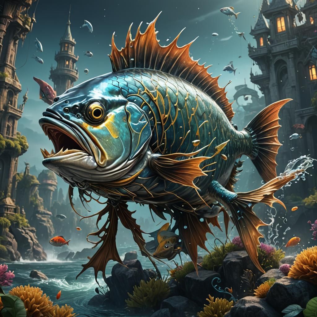 Detailed King Fish Matte Painting in Deep Color